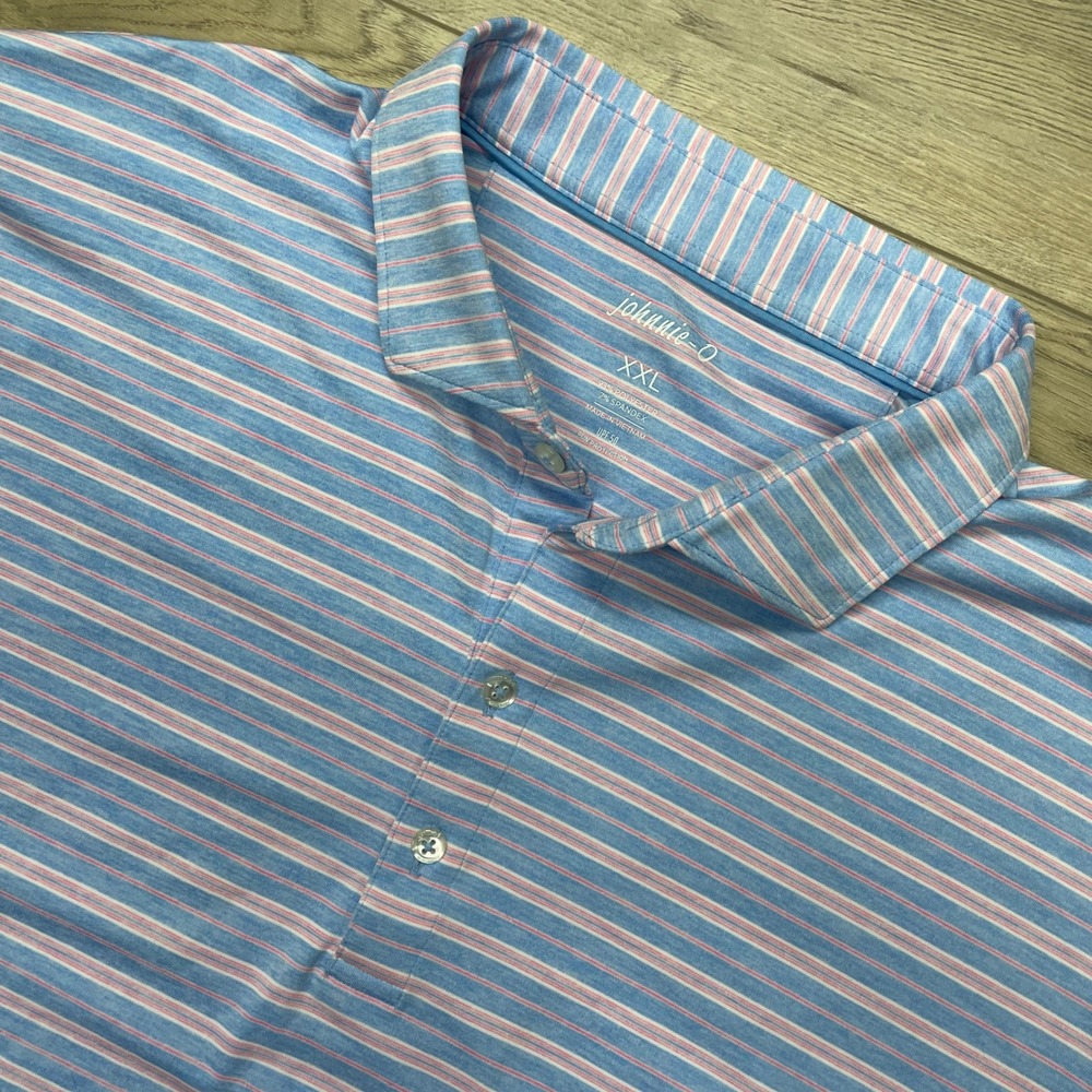 johnnie-O Polo Shirt Mens XXL Malibu Blue Striped Zayn UPF 50 LogicMonitor